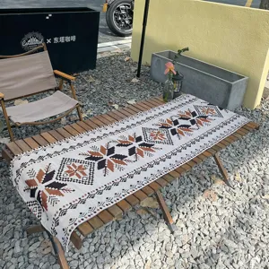 Woven bohemian table runner for camping, jacquard polyester cotton blanket for home and outdoor decor.