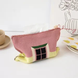 Fundas para caja de pañuelos de punto lindo patrón de casa bolsa de algodón.