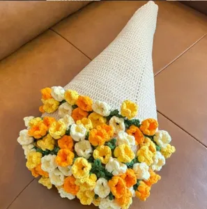 Handcrafted crochet flower bouquet blanket, creative gift knitted throw for kids and home decor.