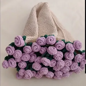 Crochet rose bouquet blanket, cute floral nap air-conditioning blanket for kids and gifts.