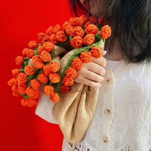Handmade crochet rose flower blanket bouquet creative nap air conditioning blanket gift.