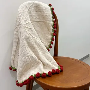 Handmade crochet rose blanket detail, cute floral throw blanket for cozy home decor.