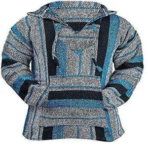 Sweat à capuche Baja tissé rayé pour homme avec cordon et poche avant style décontracté