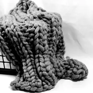 Handmade chunky knit blanket giant wool yarn throw warm cozy home decor sofa bed cover