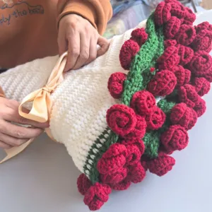 Handmade crochet rose bouquet blanket soft plush floral throw for gift nap air conditioning