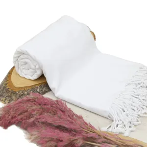 White Turkish beach towel with fringe quick dry woven bath towel for summer beach vacation