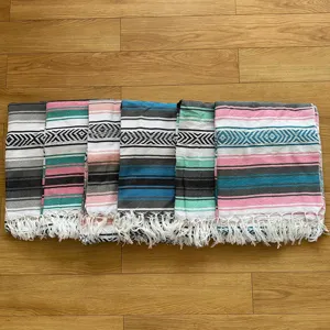 Colorful woven Mexican blanket diamond jacquard fringe beach picnic outdoor yoga blanket
