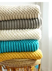 Nordic knitted sofa blanket throw cozy textured bed runner fringe home decor multi color