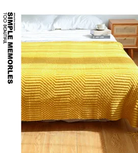 Yellow knitted throw blanket Nordic style bed runner sofa cover cozy home decor textile