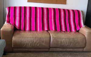 Handmade Mexican striped woven blanket for sofa, beach picnic, and home throw decor.