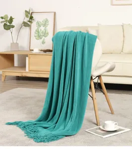 Einfarbige gestrickte Wohndecke Fransen Decke Sofa Bett nordischer Stil weich dekorativ