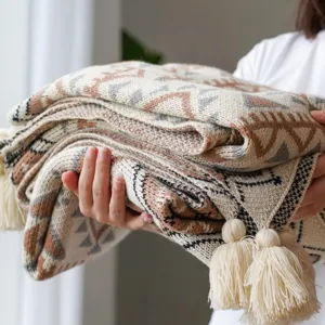 Bohemian Knitted Throw Blanket Acrylic Fringe Decorative Blanket For Sofa Bed And Living Room Warm Soft Blanket