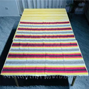 Woven Mexican blanket colorful striped outdoor beach picnic mat throw rug fringe boho style