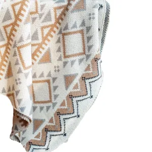 Boho Knitted Throw Blanket Geometric Pattern Soft Sofa Cover for Winter Home Decoration