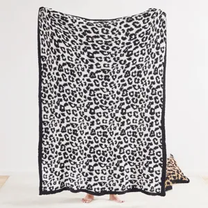 Leopard Print Faux Cashmere Throw Blanket Soft Knit Warm Blanket For Sofa Bed Home