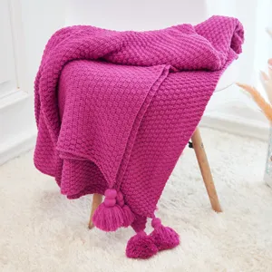 Nordic Tassel Knitted Throw Blanket Pink Pineapple Pattern Sofa Bed Cover Children Home Decor
