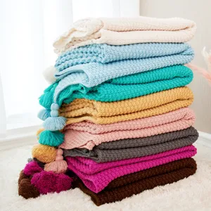 Nordic tassel knitted blanket pineapple pattern throw for sofa bed cozy living room home decor