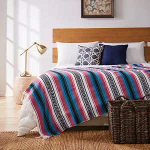 Couverture mexicaine tissée à la main géométrique colorée frange déco canapé lit