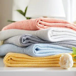 Woven jacquard herringbone throw blanket cozy knit sofa cover fringe blanket home decor
