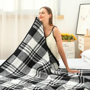 Black and white checkered blanket soft flannel plush throw blanket for couch bed cozy