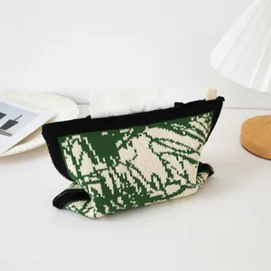 Funda de caja de panuelos de punto verde blanco estuche de escritorio decoracion hogar