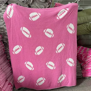 Coperta in maglia rosa con motivo a palla da americano morbida accogliente coperta jacquard