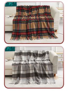 Cozy plaid wool blanket detail showing soft texture, perfect for home decor and warm travel.