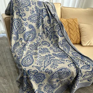 Couverture Jeté Jacquard Tissé Pour Canapé Lit Voyage en Avion Chaud Doux Motif Géométrique Paisley Couverture Décorative