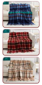 Pure wool plaid blanket cozy tartan throw fringe warm cashmere style travel sofa cover.