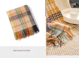Chenille throw blanket boho chevron woven couch blanket with tassels for living room decor