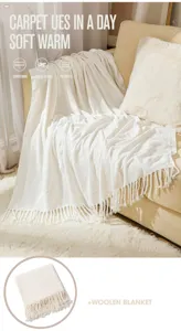 Cozy knitted fringe throw blanket for sofa and bed, soft warm cashmere-like comfort.