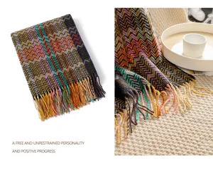 Bohemian chenille sofa blanket cozy throw ethnic herringbone woven bed cover home decor