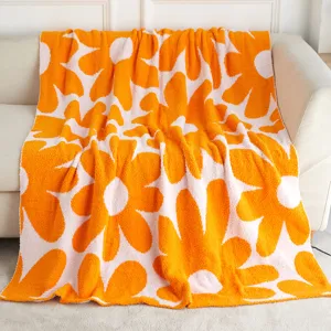 Cozy retro floral throw blanket soft microfiber knit blanket for couch bed home decor