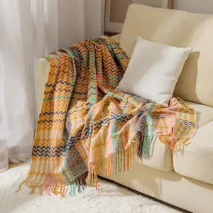 Boho Chenille Herringbone Woven Throw Blanket Thickened with Tassels for Sofa Bed Home Decor