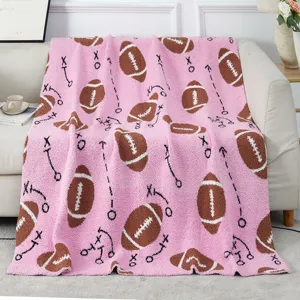Morbida coperta in ciniglia rosa con stampa di football e schema tattico per divano.