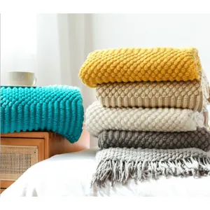 Nordic Knit Throw Blanket with Tassels Fringe Soft Cashmere-Like Decorative Bed Blanket for Sofa Couch Bedroom Living Room