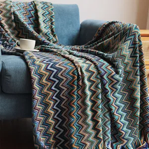 Bohemian Tassel Knit Throw Blanket Nordic Geometric Wave Pattern Soft Warm Sofa Blanket For Home Office Bedding
