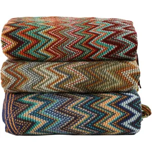 Bohemian multicolored chevron knitted blanket sofa throw cozy warm home textile decor