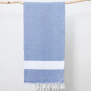 Turkish blue white diamond jacquard beach towel cotton woven bath blanket tassel decor