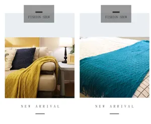 Nordische Strick Wohndecke fuer Sofa und Bett, einfarbige Kaschmirimitat Kuscheldecke.