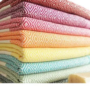 Turkish diamond jacquard beach towel and blanket, colorful woven peshtemal for summer.