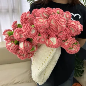 Handcrafted crochet carnation flower bouquet blanket cozy knitted floral home decor gift item