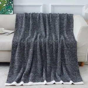 Soft knitted throw blanket, cozy half-velvet textured blanket for home decor and sofa.