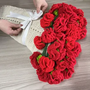 Handmade Crochet Carnation Flower Bouquet Blanket Soft Knitted Gift Throw Blanket for Home Decor