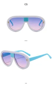 Detailed view of retro oval oversized sunglasses, featuring gradient lenses and chunky frame.