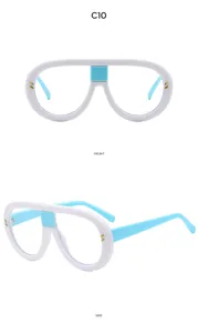 Oversized retro thick rim sunglasses with blue temples and unique bold frame design.