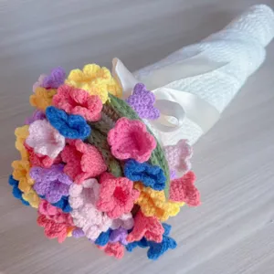 Handmade crochet flower bouquet blanket multi-color floral knit throw gift cozy warm home decor