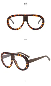 Oversized retro tortoise shell flat top eyeglasses, stylish oval frame detail view.