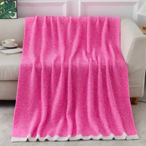 Bright pink knitted throw blanket cozy home decor soft chenille sofa blanket cozy texture