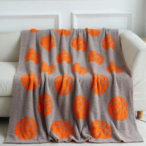 Cozy knitted basketball pattern throw blanket soft feather yarn sofa blanket home textile decor